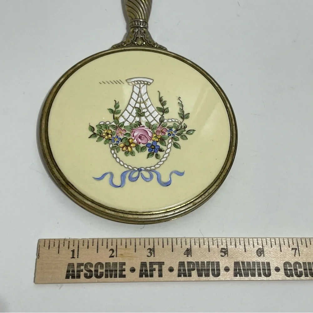 Vintage Vanity Hand Mirror with Floral Design